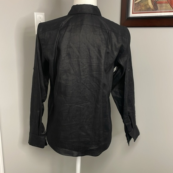 Ralph Lauren linen long sleeve button up Womens Black Size Petite Small - Picture 6 of 7